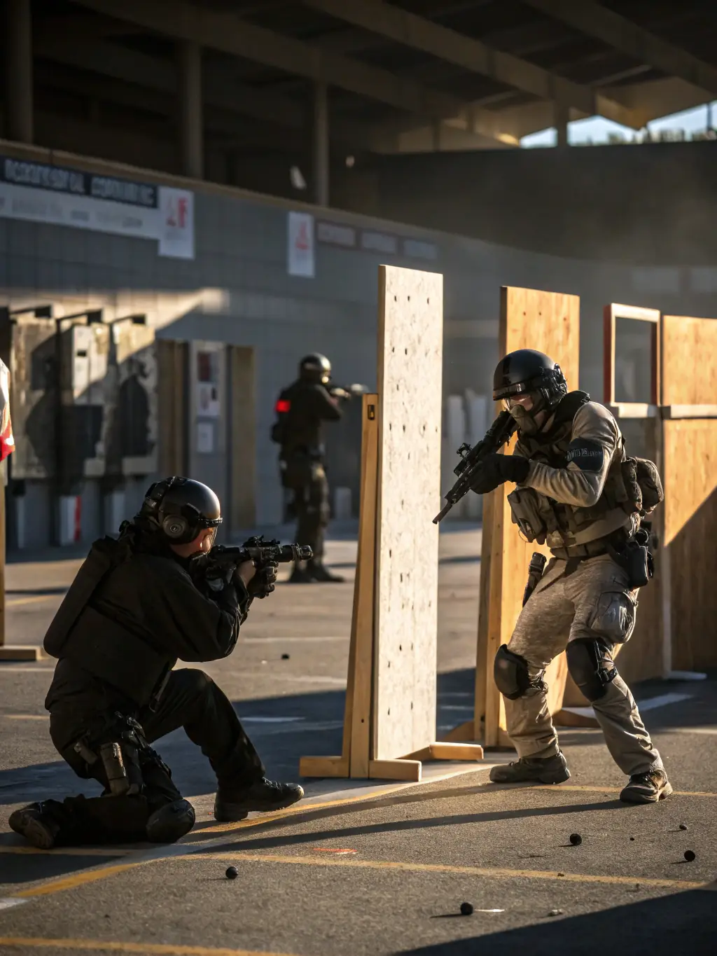 An action shot of shooters participating in a dynamic IPSC (International Practical Shooting Confederation) competition organized by CDTHA.